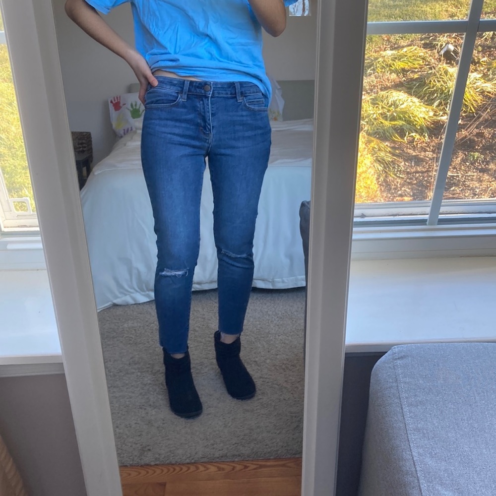 Skinny Stretch Mid Rise Uniqlo Darn Wash Frayed Jeans